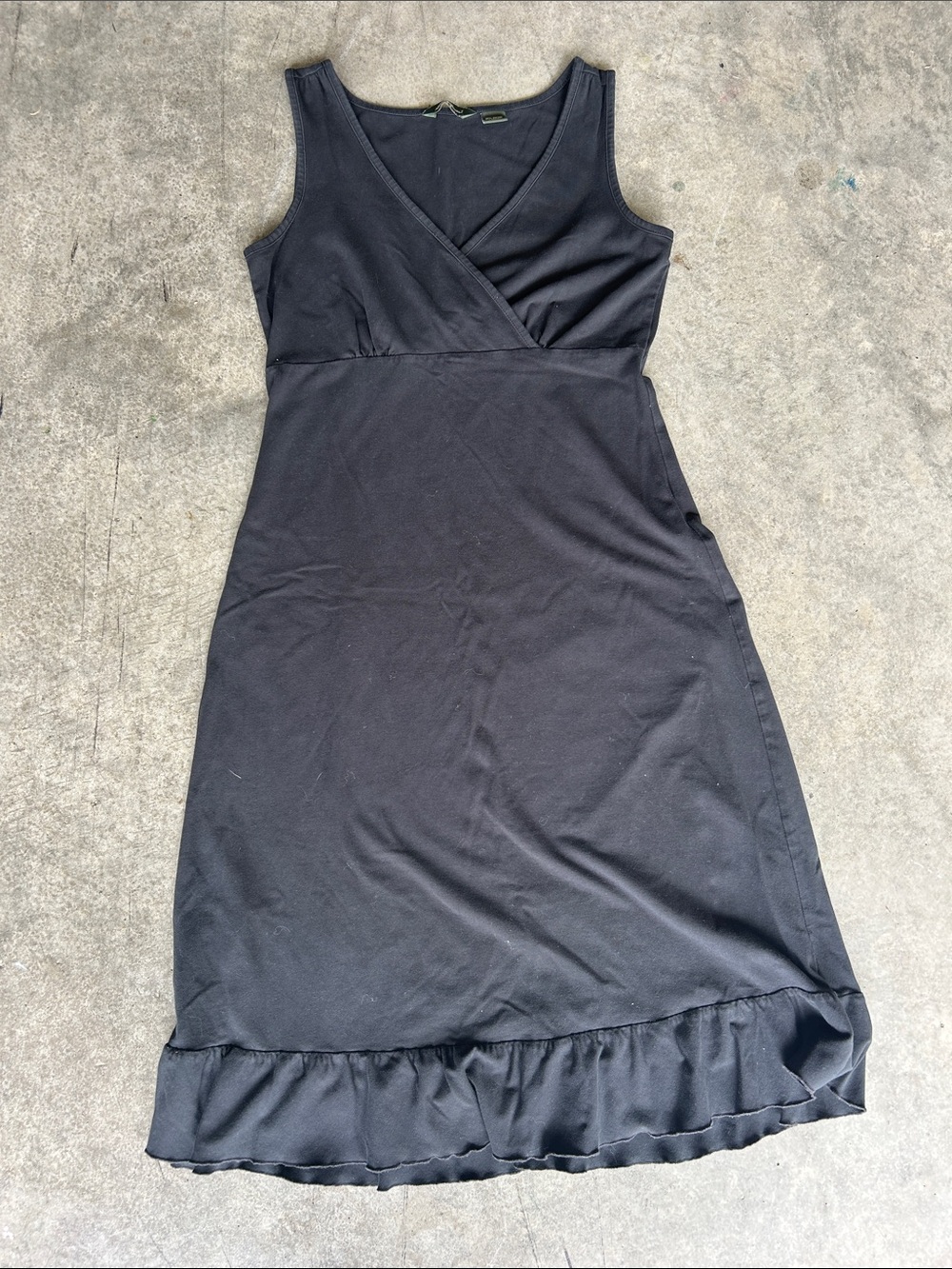 Eddie Bauer Black Sleeveless Wrap-Style Midi Dress with Ruffle Hem